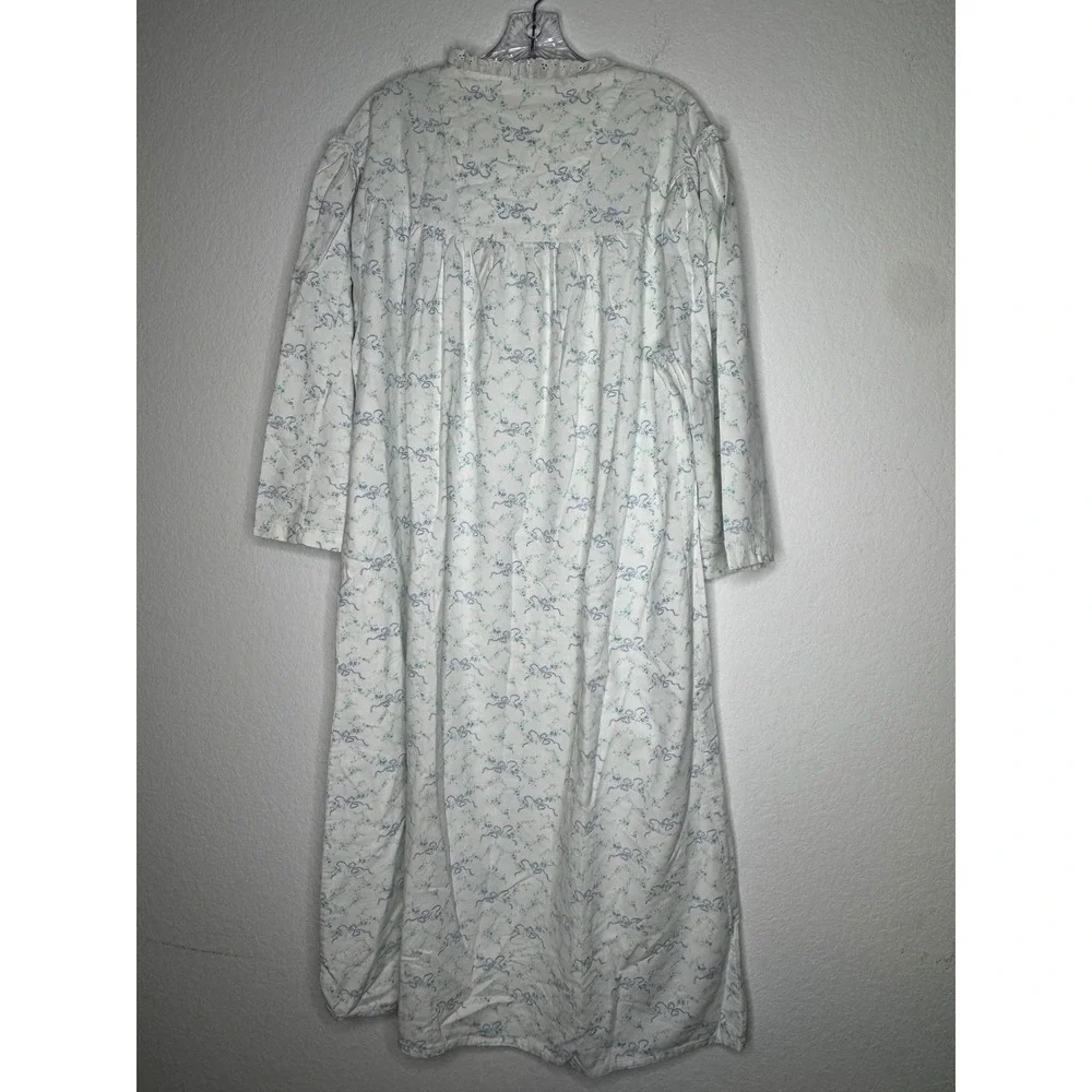 Honors Intimates Vintage Floral Cotton Nightgown White Blue Lace Trim XXL